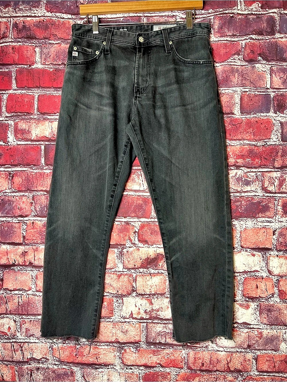 AG Adriano Goldschmied The Ives Modern Athletic Raw Hem Black Jeans Size 30